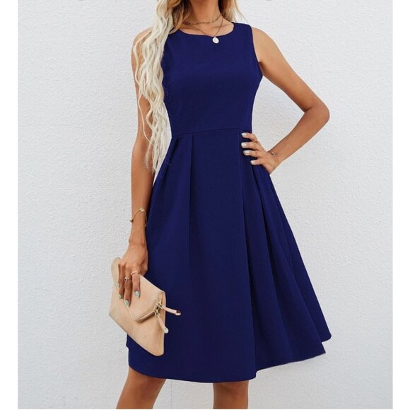 Blue Fit And Flare Dress - Picture 1 of 5